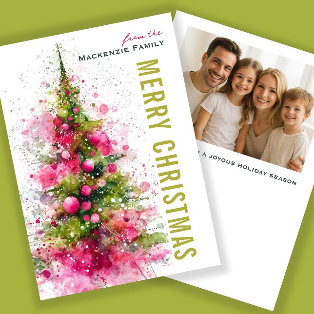 Cartão De Festividades Abstract Modern Christmas Tree Photo Personalized (Abstract Modern Christmas Tree Photo Personalized Holiday Cards By Ricaso Fun, trendy holiday cards)