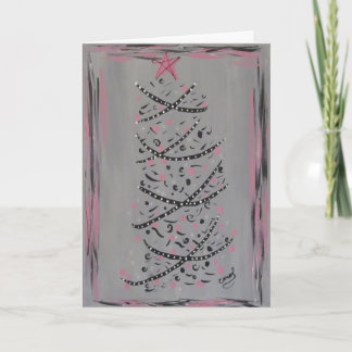 Cartão De Festividades Abstract Pink and Grey Christmas Tree card