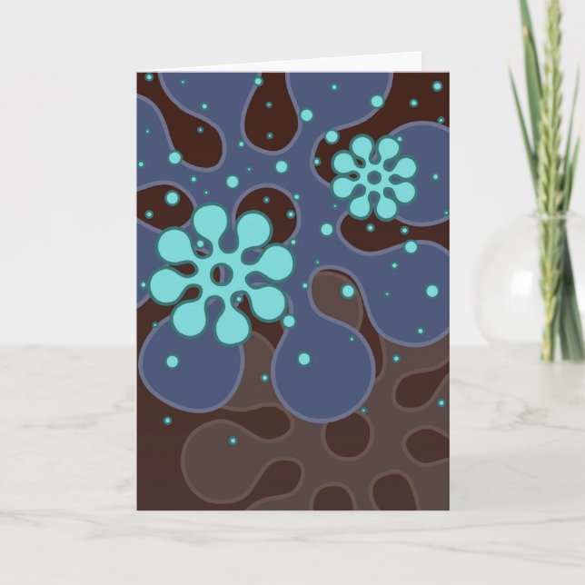 Cartão De Festividades Abstract Retro Snowflakes Greeting Card in Blues (Frente)