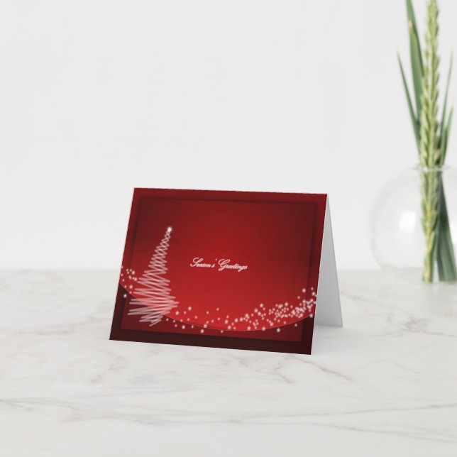 Cartão De Festividades Abstract White Christmas Tree on Red Backdrop (Frente)