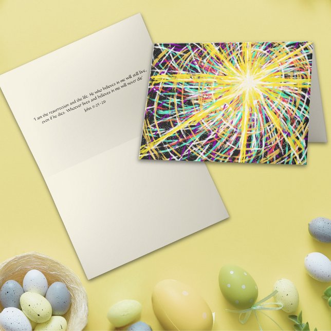 Cartão De Festividades Abstrato Art Resurrection Glory Páscoa Verso (Easter Resurrection Glory Modern Christian Abstract Art folded Holiday greeting card)
