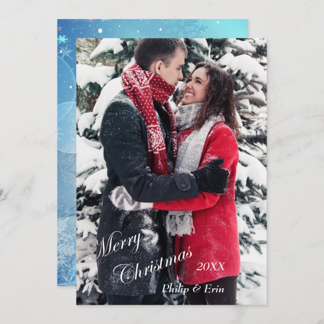 Cartão De Festividades Abstrato azul inverno Moderno Natal (Frente/Verso)