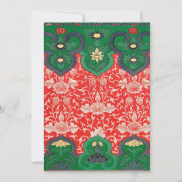 Cartão De Festividades Abstrato do Lotus Asiático Vermelho e Verde