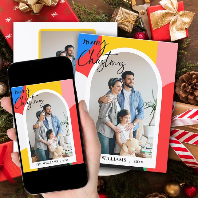 Cartão De Festividades Abstrato Geométrico Foto de Padrão Feliz Natal (Abstract Geometric Pattern Photo Merry Christmas Holiday Card)