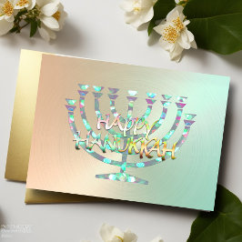Cartão De Festividades Abstrato Menorah Colorous Happy Hanukkah Green