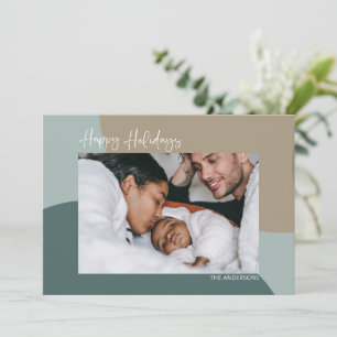 Cartão De Festividades Abstrato moderno no Teal Custom Photo Happy