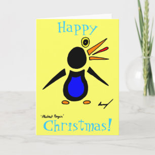 Cartão De Festividades Abstrato Penguin 'Feliz Natal!' Placa - Amarelo