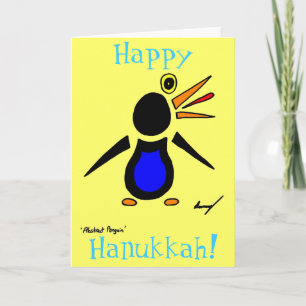 Cartão De Festividades Abstrato Penguin 'Happy Hanukkah!' Placa - Amarelo