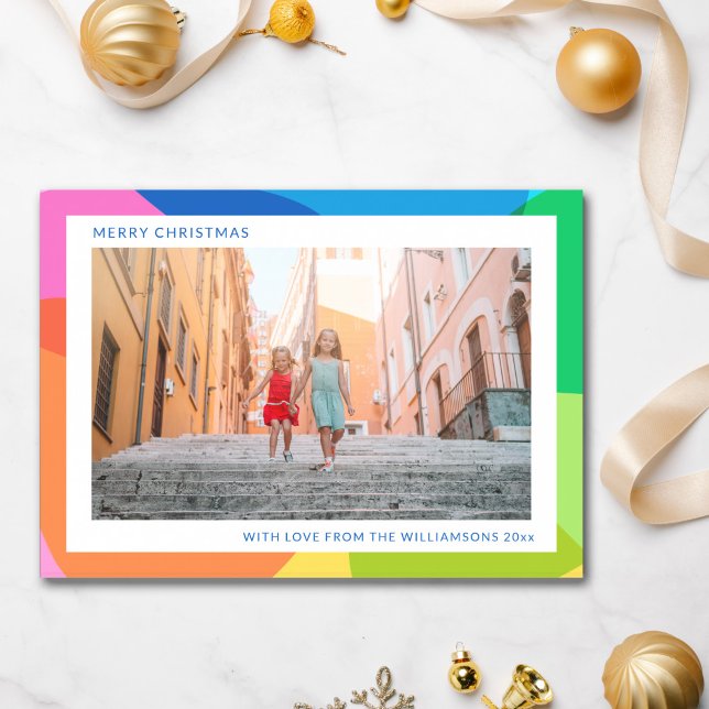 Cartão De Festividades Abstrato Rainbow Único 2 Foto Natal Moderno (Criador carregado)