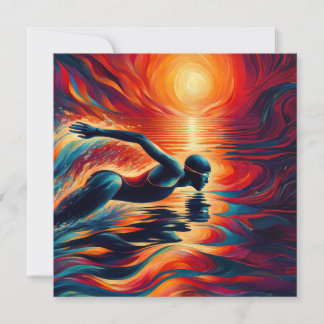 Cartão De Festividades Abstrato Swimmer Art Travesseiro, Nadar Presente,