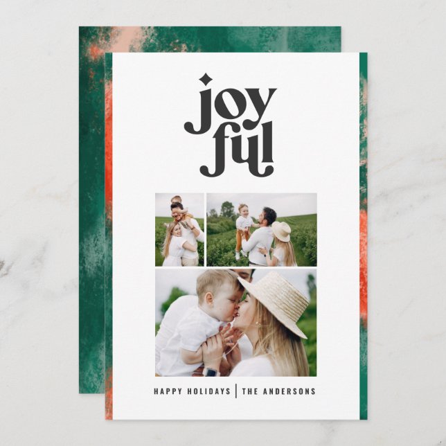 Cartão De Festividades Abstrato verde e vermelho feliz 3 feriado fotográf (Frente/Verso)