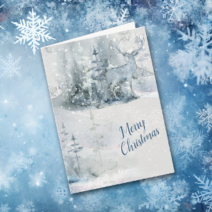 Cartão De Festividades Abstrato Watercolor Deer no Natal da Floresta