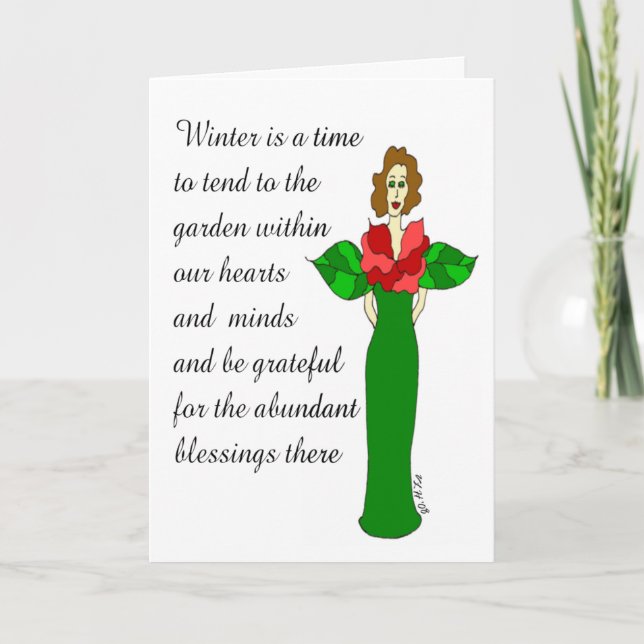 Cartão De Festividades Abundant Bessings "Winter Rosa" Holiday Card (Frente)