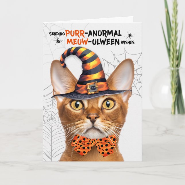 Cartão De Festividades Abyssinian Halloween Cat PURRolintera anormal (Frente)