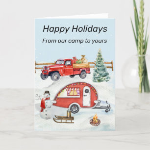 Cartão De Festividades Acampamento de RV Trailer Neve Inverno Natal