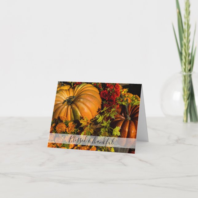 Cartão De Festividades Ação de Graças da Abóbora e Arranjo de Mães (Frente)