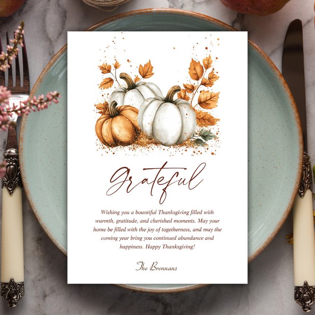 Cartão De Festividades Ação de Graças da Elegante Rustic Fall Pumpkins (Elegant Rustic Fall Pumpkins Thanksgiving Holiday Card)