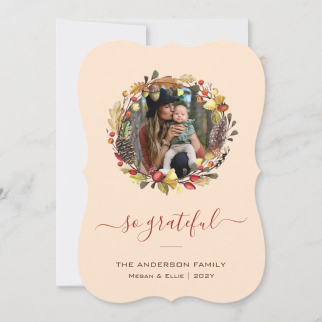 Cartão De Festividades Ação de Graças da Família Fotografia Fall Wreath (Frente)