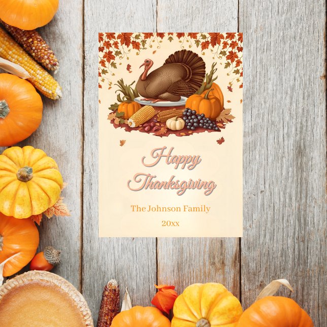 Cartão De Festividades Ação de Graças do Banquete de Colheita Tradicional (Criador carregado)
