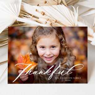 Cartão De Festividades Ação de Graças do Elegante Thankful Bold Script