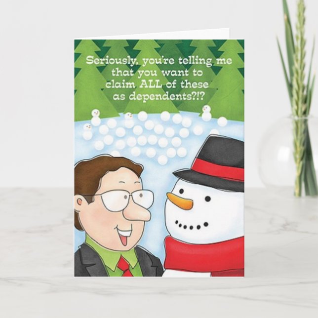 Cartão De Festividades Accountant Christmas Card Snowman Declares Depend (Frente)