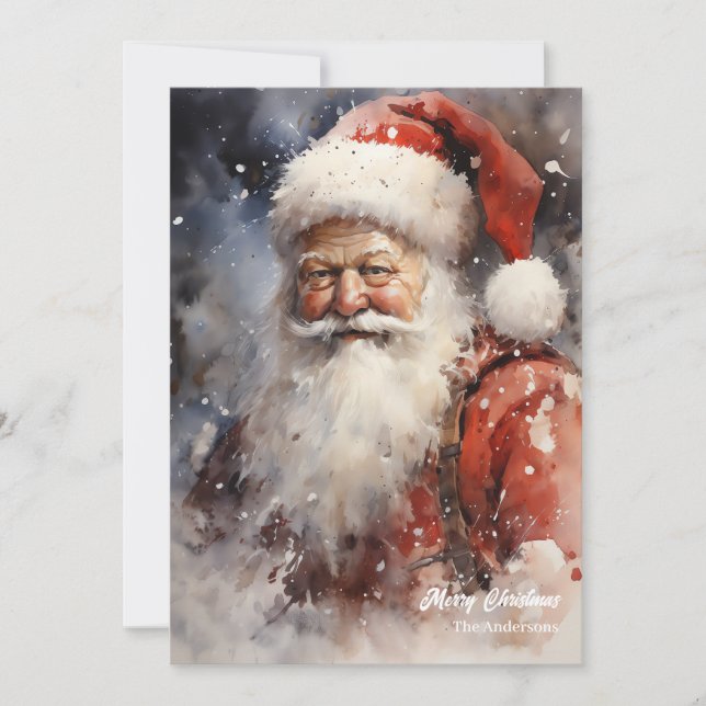 Cartão De Festividades Acolhendo a aquarela Santa Claus sorrindo (Frente)