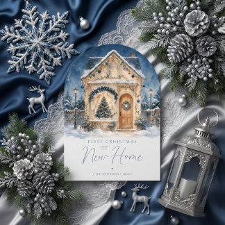 Cartão De Festividades Aconchegante Casa de Natal Azul Poeirento TMF26
