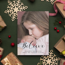 Cartão De Festividades Acredite em Caligrafia Elegante Foto de Família