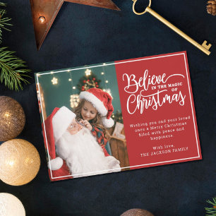 Cartão De Festividades Acredite em mágica de Natal 2 fotos da família ver
