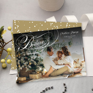 Cartão De Festividades Acredite em Swash Script Foto de Natal Religioso