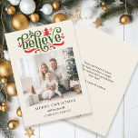 Cartão De Festividades Acredite, Feliz Natal! Foto moderna e simples<br><div class="desc">Cartão de Natal "Crença-Feliz" específico do cliente. Moderno e simples para amantes de papel e digitais no impressão e download.</div>