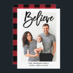 Cartão De Festividades Acredite na fotografia de Natal religioso<br><div class="desc">Espalhe a alegria este ano com o moderno design de cartões de feriado que diz "Acredite". Escolha uma forma recortada ou papel texturizado para um toque extra luxuoso. Veja o nosso compro para mais peças como esta!</div>