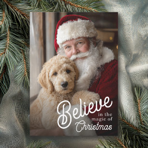 Cartão De Festividades Acredite na Magia da Foto de Natal de Pet