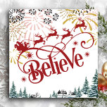 Cartão De Festividades Acredite | Santa Claus Sleigh Com Renas Voadoras<br><div class="desc">Cartão de Natal bonito e simples,  com um Papai Noel no trenó com sua rena voadora. Desejo a todos um Feliz Natal e Feliz ano novo!</div>