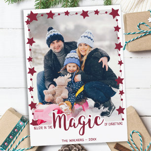 Cartão De Festividades Acreditem na Foto Magic - Simple Stars Red Cute