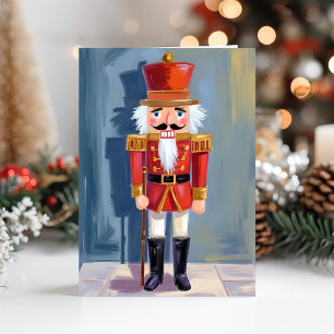 Cartão De Festividades Acrilata de Natal Soldado Vermelho Aquarela