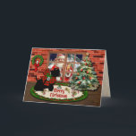 Cartão De Festividades Adair Scottie & Papais noeis com Crest Personaliza<br><div class="desc">Mande aos seus amigos e família um cartão de férias colorido nesta temporada. Scottie dog, com Adair Tartan arco, olhando pela janela para Papais noeis esperando presentes de Natal! Olha dentro e ele acha que Papais noeis não o esqueceram afinal. Você pode personalizar a saudação na frente. Você também pode...</div>