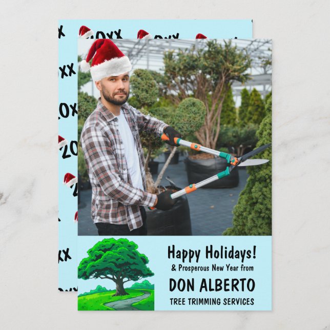 Cartão De Festividades Add Santa's Hat to Photo Oak Tree Logo Business (Frente/Verso)