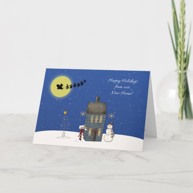 Cartão De Festividades Address Change, Snow Scene, Christmas Greeting (Frente)