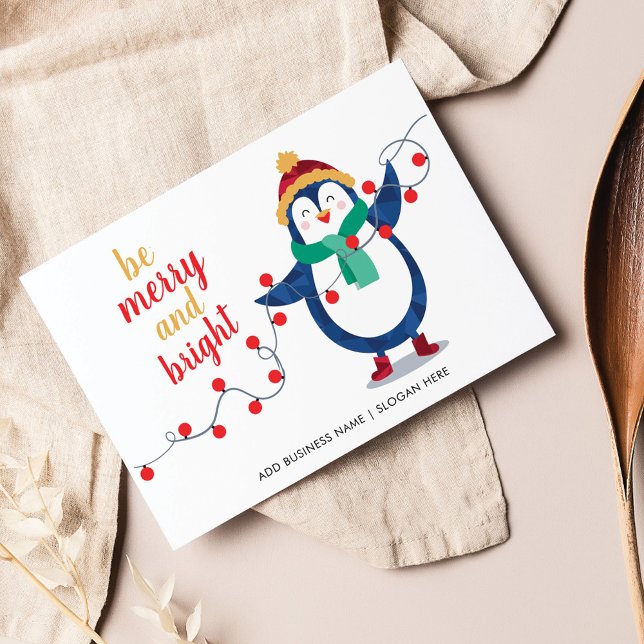 Cartão De Festividades Adicionar logotipo de empresa Natal para funcionár (Merry and Bright Business Christmas Greetings Card)