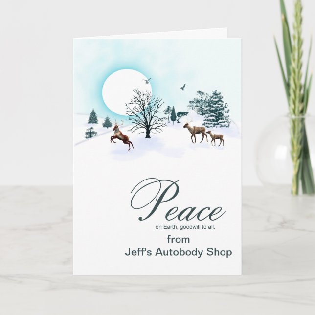 Cartão De Festividades Adicione seu nome comercial, Natal com renas (Frente)