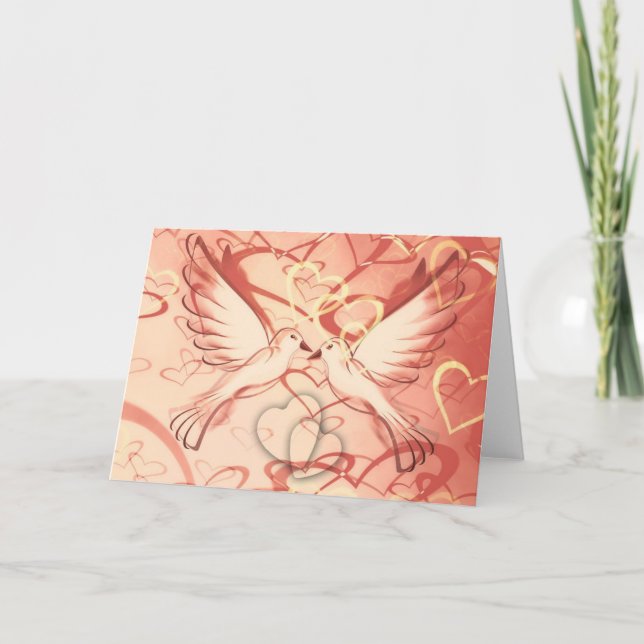 Cartão De Festividades Adicione seu próprio texto: Amor e Doves (Frente)