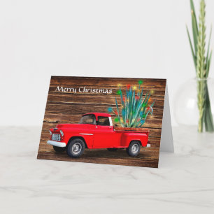 Cartão De Festividades Adicione sua foto dentro, Caminhão Vermelho com Ca
