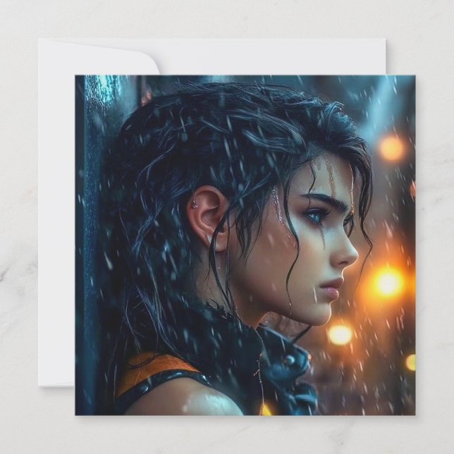 Cartão De Festividades Adolescente na Chuva (Frente)