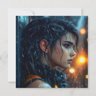 Cartão De Festividades Adolescente na Chuva