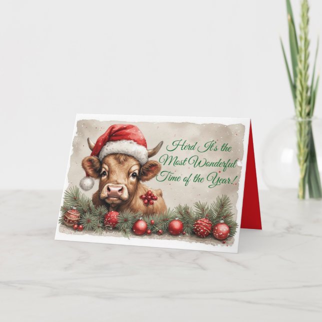 Cartão De Festividades Adorable Brown Calf Christmas Card -Customize it! (Frente)
