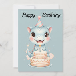 Cartão De Festividades Adorable Cute Baby Blue Dinosaur Birthday Card