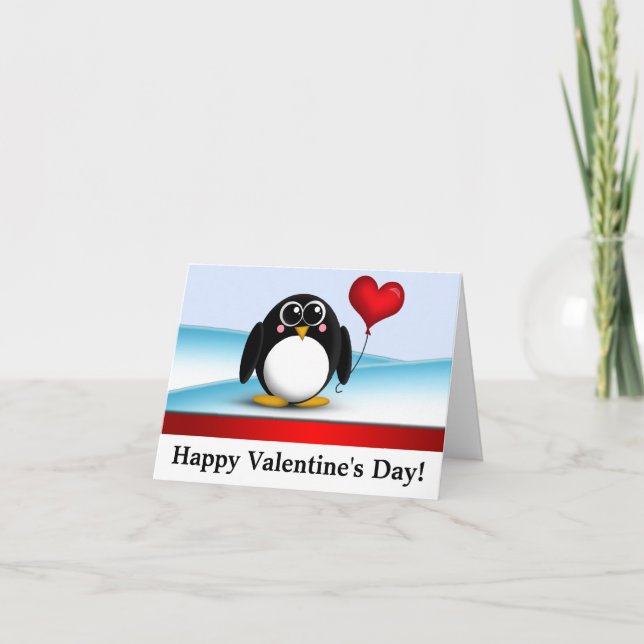 Cartão De Festividades Adorable Penguin "Happy Valentine's Day" Note Card (Frente)