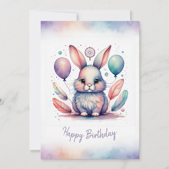 Cartão De Festividades Adorable Rabbit BunnyLonghorn Happy Birthday (Frente)