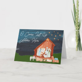 Cartão De Festividades Adoração ao Nascimento em Aquarela Escrito Religio